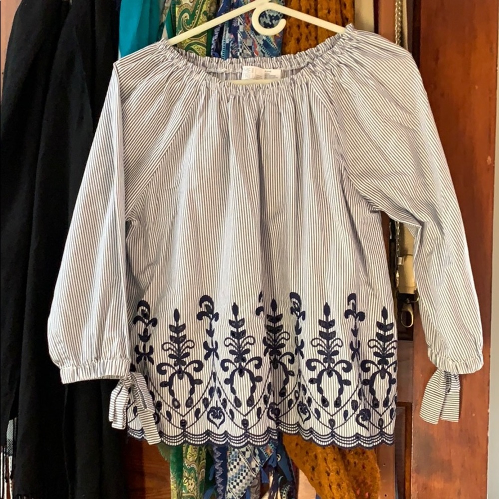 Time and tru 3/4 sleeve blouse navy and white
